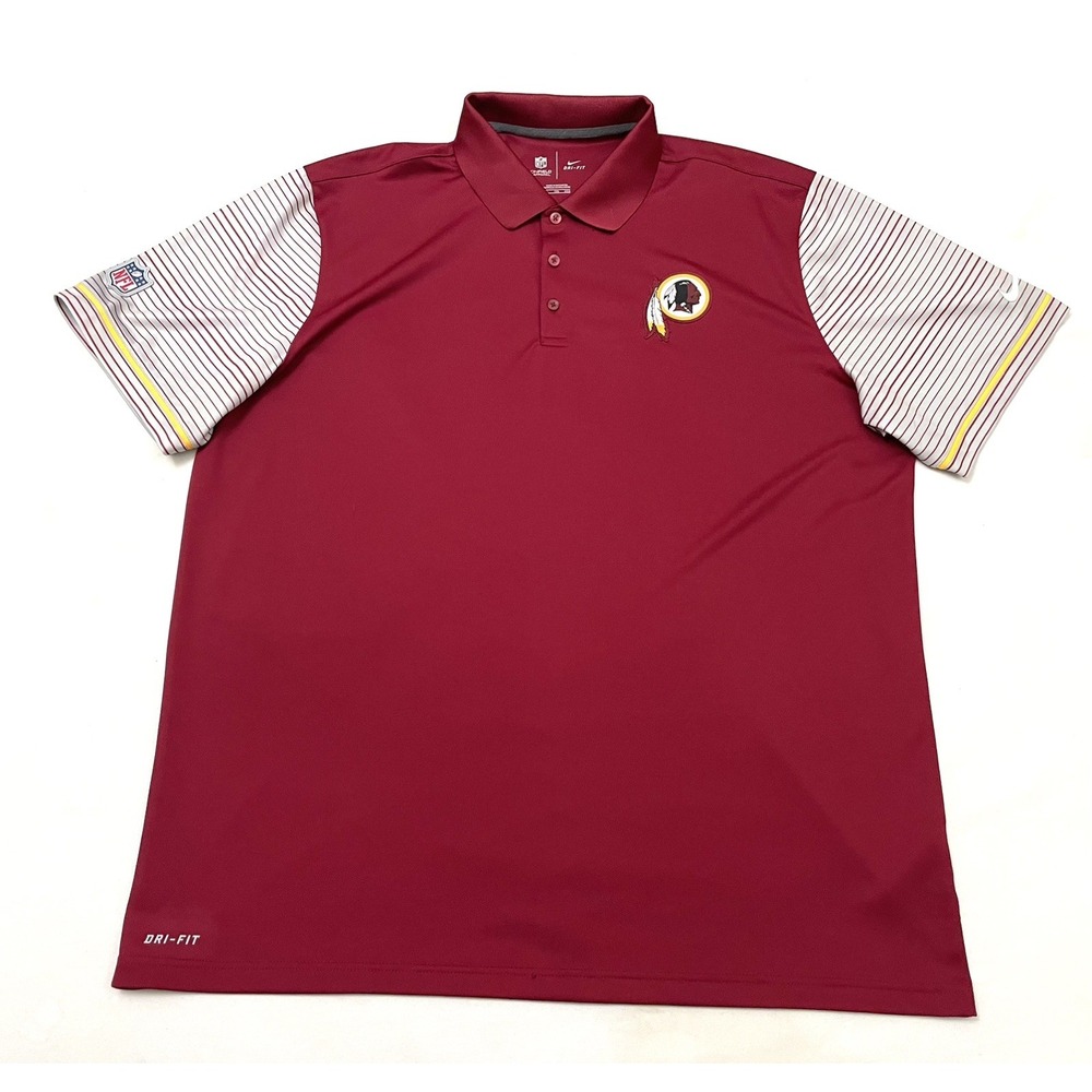 Washington Redskins Commanders Nike Dri Fit Polo Shirt Men's XXL Striped Sleeves